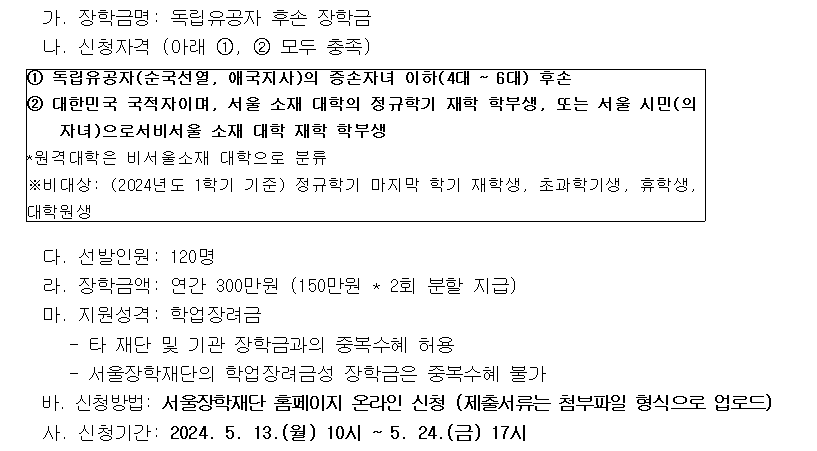 독립유공자 후손 장학금