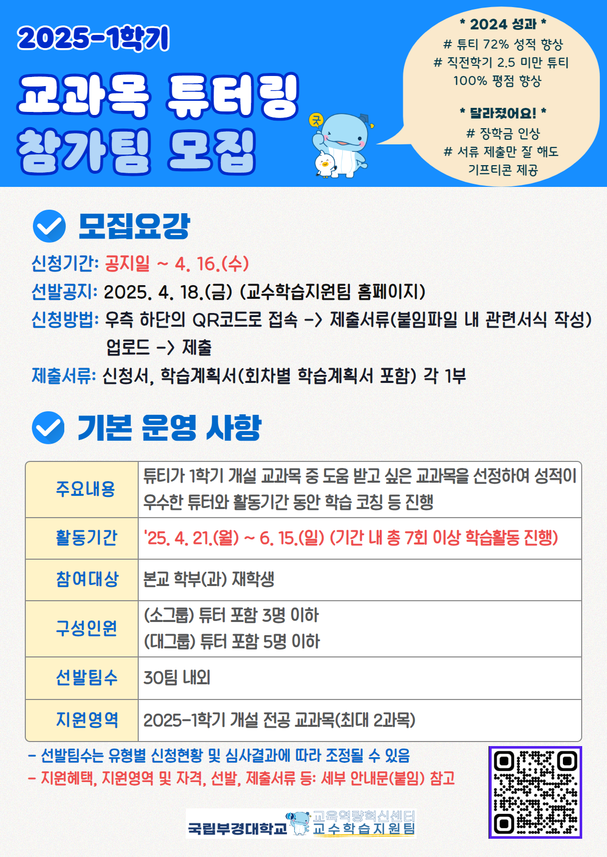 홍보 포스터(2025-1학기 교과목 튜터링 참가팀 모집)